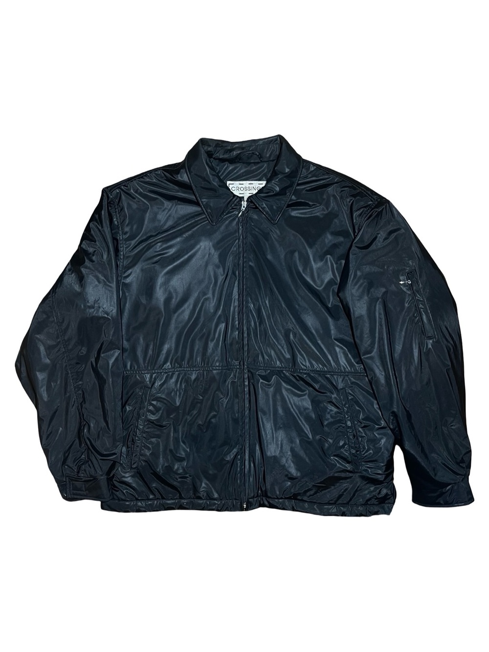 Vintage Crossings Black Quilted Nylon Full Zip Bomber Jacket Men’s Large Y2K